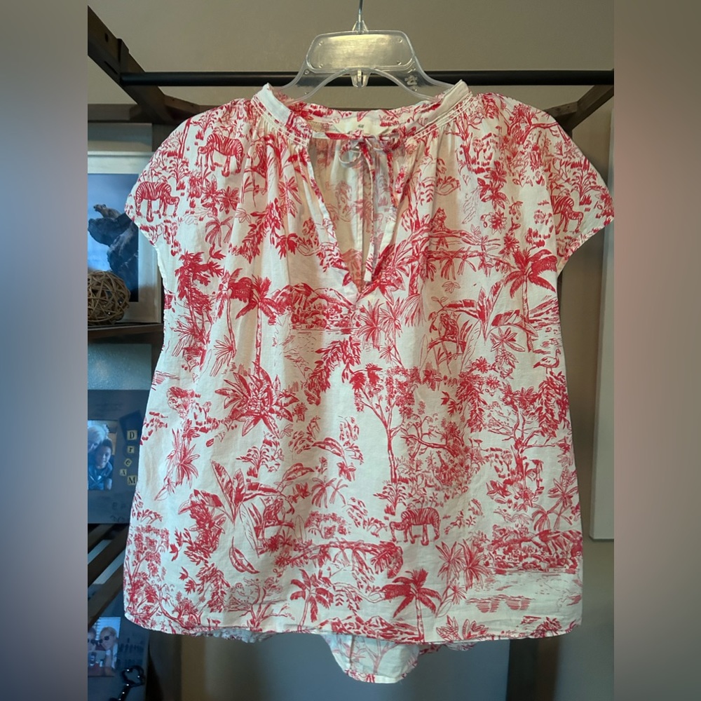 Cotton/Rayon Blend Safari Blouse with Cap Sleeves by H&M